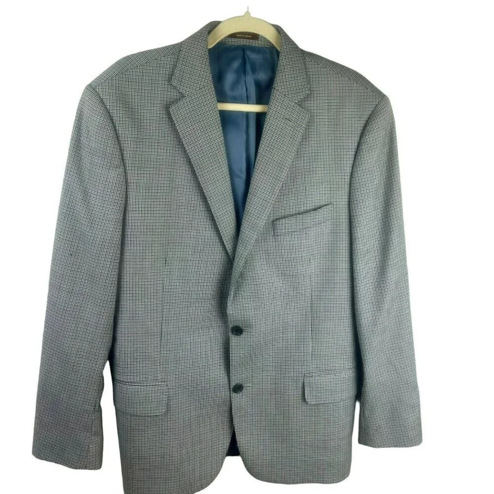 Peter Millar Sport Coat Blazer Men 42 Tall Blue Gray Micro Check‎ Plaid 2 Button